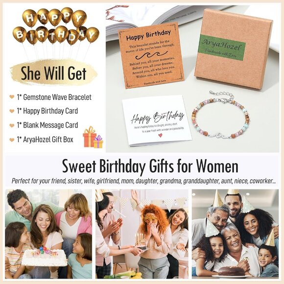 Wave Wrist Bracelet for Women Gift, Adjustable Stainless Steel and Stone, Ideal - Picture 6 of 8